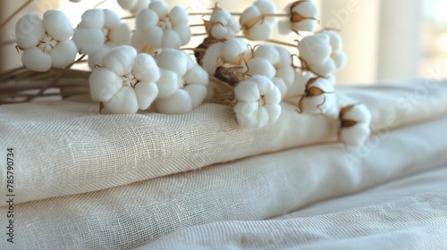 Hypoallergenic fabric. Hypoallergenic eco friendly linen and cotton fabric for tablecloths clothes home textiles bed linen. Textile concept. Fabric concept.