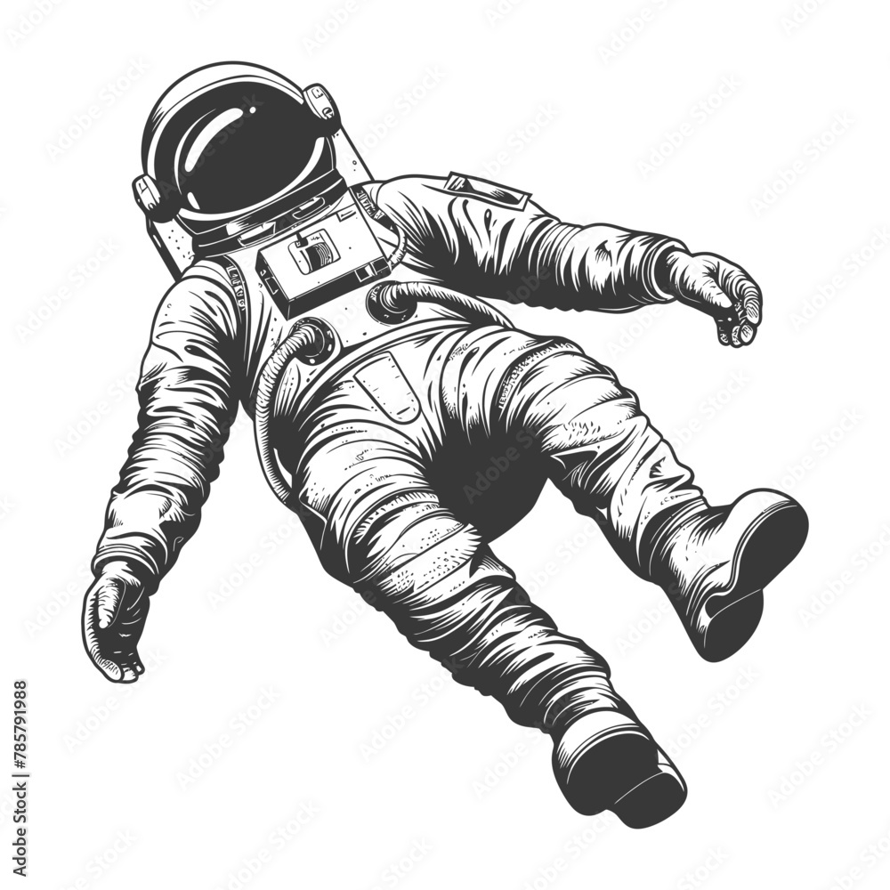 astronaut floating in space full body images using Old engraving style body black color only