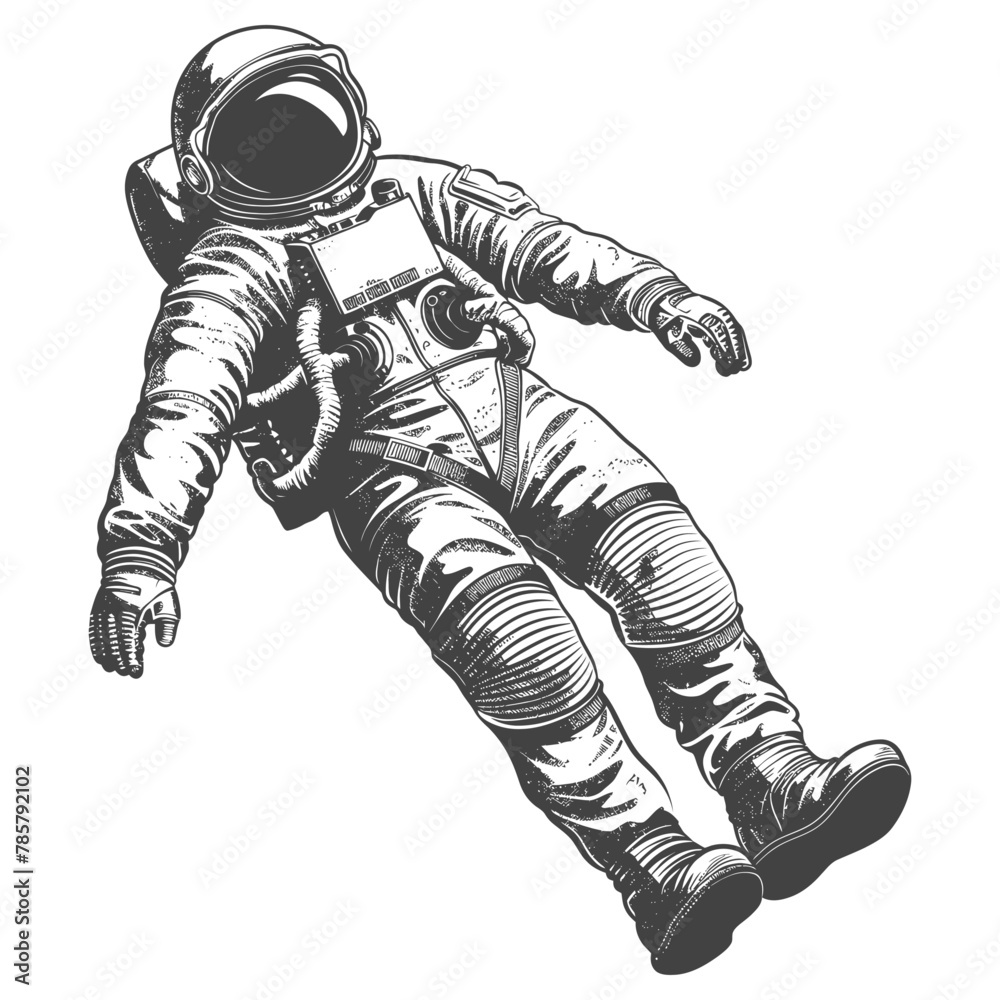astronaut floating in space full body images using Old engraving style body black color only