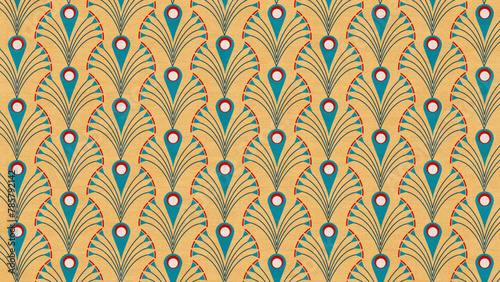 peacock feather motif geometric abstract seamless pattern, vector graphic resources, 16:9 widescreen wallpaper / backdrop,