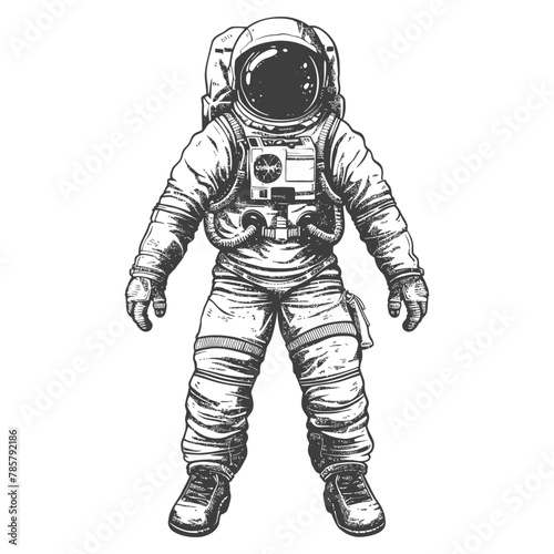 astronaut full body images using Old engraving style body black color only