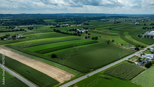 Overhead Panorama of Lush Rural Farmland