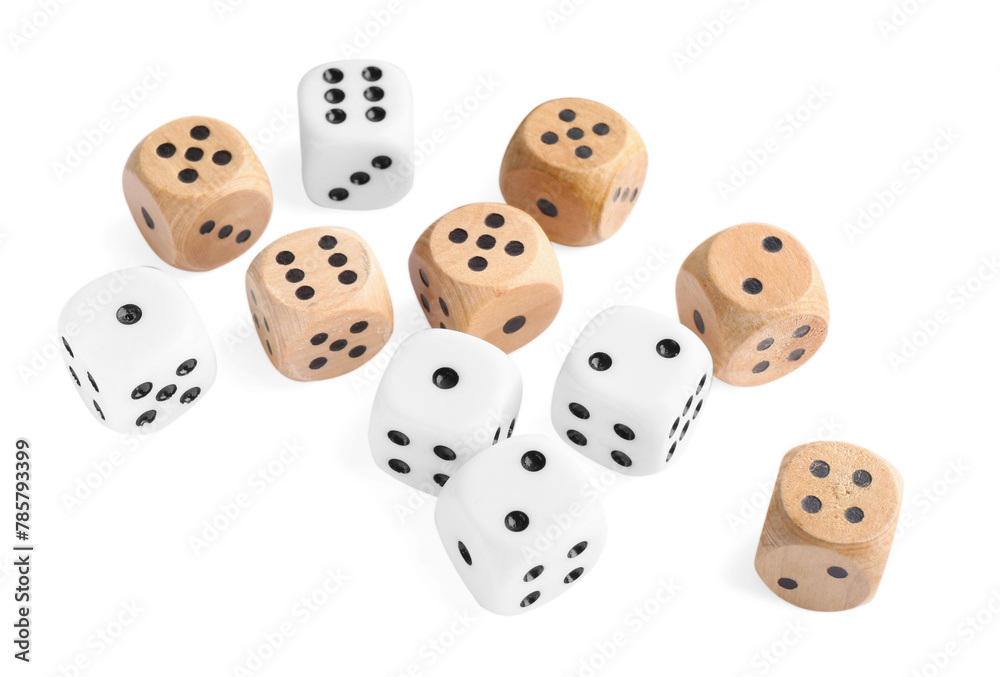 Many dices isolated on white. Game cubes Many dices isolated on white. Game cubes