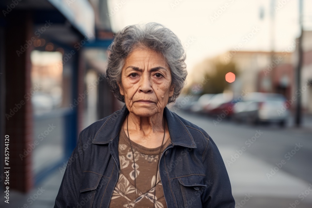 Mature elderly woman serious face sad angry on city street Mature elderly woman serious face sad angry on city street