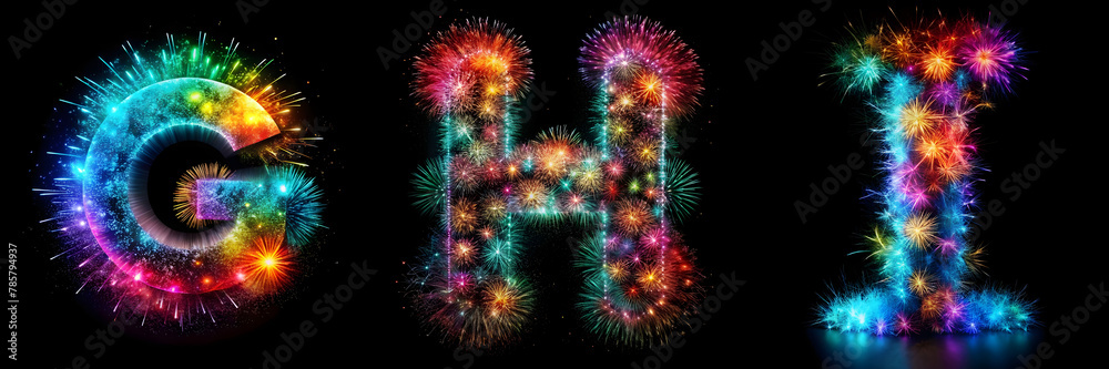 Letters G, H, I,  Firework Alphabet: Explosive Letter Display