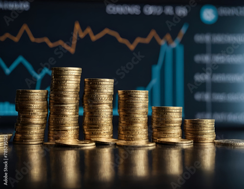 Money coin stack growing investment. Business Finance Save Money, target, aim, financial, currency, wealth, economy, saving, investment, growth, finance, insurance, inflation, generate by AI