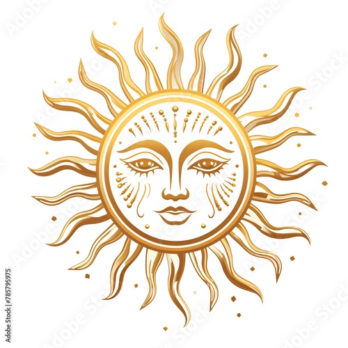 Golden sun with face. Symbol of Hinduism. Vector illustration.