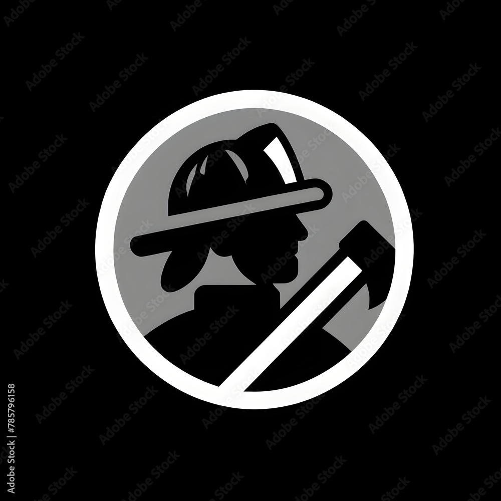 A firefighter with axe and helmet symbol A firefighter with axe and helmet symbol