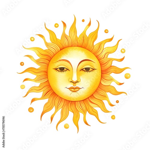Vector illustration of a beautiful sun with a smile on a white background.