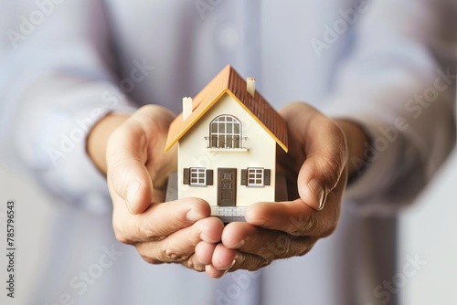 caring hands holding model house property market and real estate concept 3d illustration