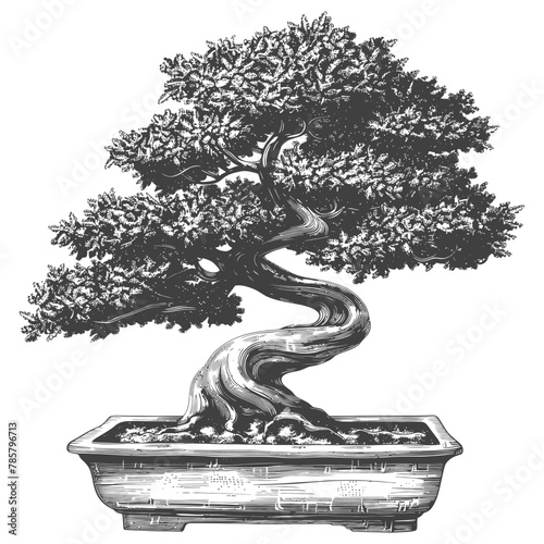 bonsai tree images using Old engraving style body black color only