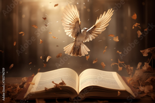 Dove flying out of the Bible © O-Foto