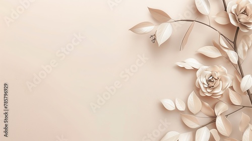 Beige Paper Flowers on a Smooth Gradient Background