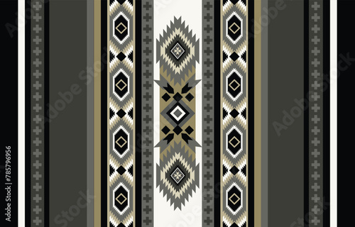 Ethnic tribal  black background. Seamless tribal stripe pattern, folk embroidery, tradition geometric  ornament. Tradition Native graphic design for fabric, textile, print, rug, paper