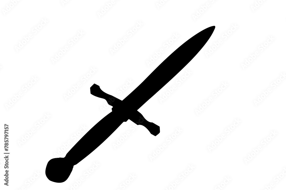 sword knife. Black silhouette. Front side view. Vector simple flat graphic illustration. Object isolated on white background. Isolate. sword knife. Black silhouette. Front side view. Vector simple flat graphic illustration. Object isolated on white background. Isolate.
