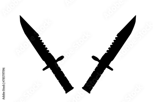 sword knife. Black silhouette. Front side view. Vector simple flat graphic illustration. Object isolated on white background. Isolate.