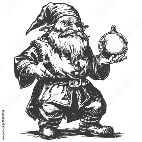 dwarf mage with magical orb full body images using Old engraving style body black color only