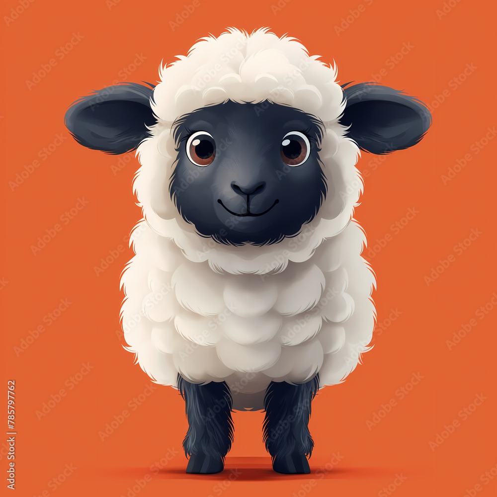 Naklejka premium Eid al-Adha card template: Poster design featuring a cartoon sheep, decorated with Islamic motifs, celebrating the Muslim holiday with an illıstration style