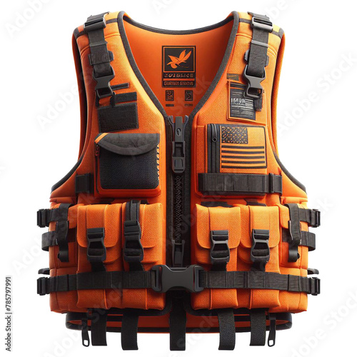 Orange life vest on a white and transparent background