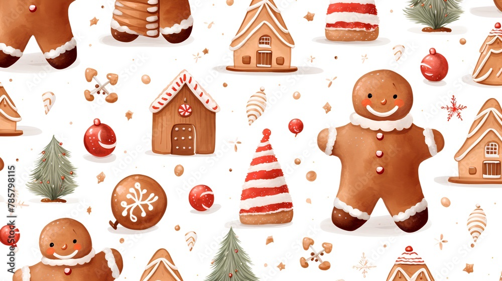 Seamless pattern with gingerbread cookies and gingerbread houses. Vector illustration. Seamless pattern with gingerbread cookies and gingerbread houses. Vector illustration.
