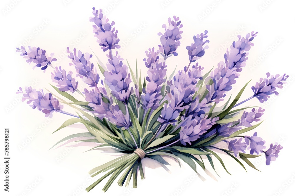 Lavender flowers bouquet isolated on white background. Watercolor illustration