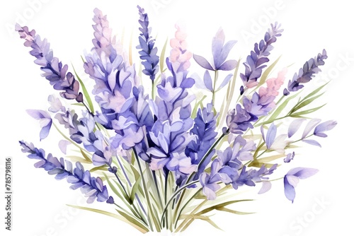 Watercolor lavender bouquet. Hand painted illustration isolated on white background