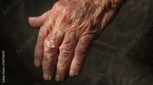 Thin translucent skin on the back of an elderly mans hand showcasing the fragility of the body yet the strength of the spirit. . © Justlight