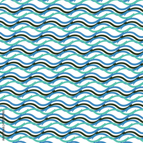 The wavy blue texture imitates the sea.