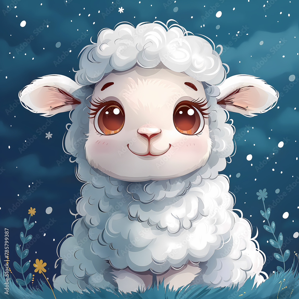 Eid al-Adha card template: Poster design featuring a cartoon sheep, decorated with Islamic motifs, celebrating the Muslim holiday with an illıstration style Eid al-Adha card template: Poster design featuring a cartoon sheep, decorated with Islamic motifs, celebrating the Muslim holiday with an illıstration style