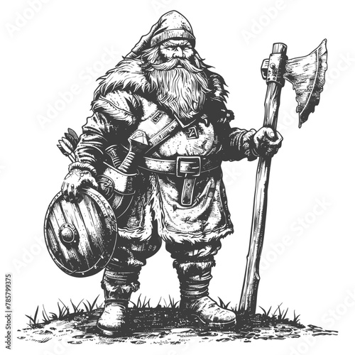 dwarf warrior full body images using Old engraving style body black color only