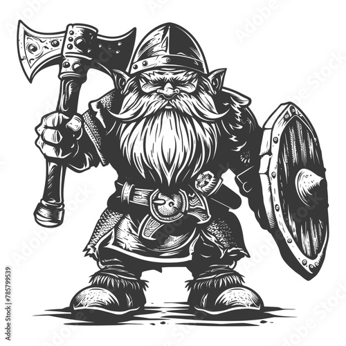 dwarf warrior full body images using Old engraving style body black color only