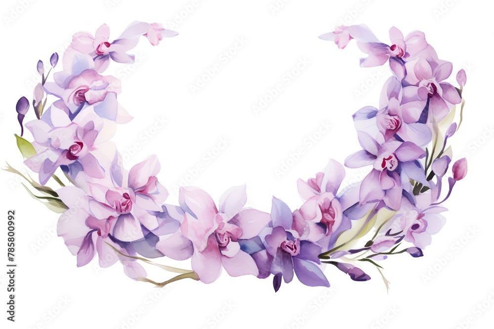 Beautiful vector image with nice watercolor orchid flower wreath