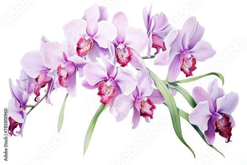 Purple orchid flowers isolated on white background. Watercolor illustration.