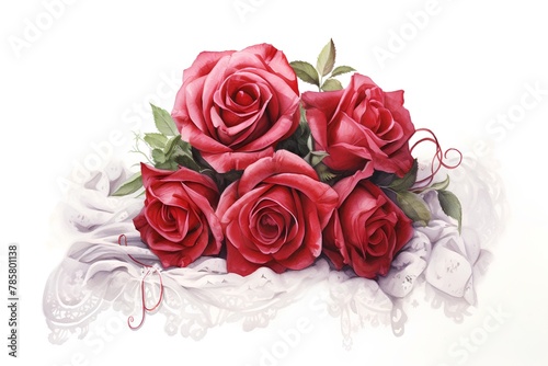 Beautiful bouquet of red roses on a white background. Watercolor