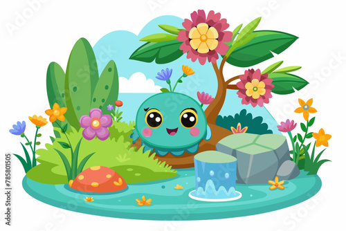 3D design cartoon charming with flowers on a white background.