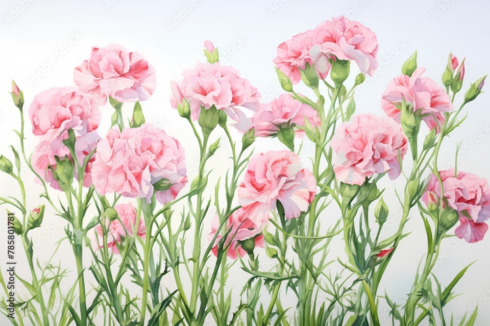 Watercolor bouquet of pink carnation flowers on white background. Watercolor bouquet of pink carnation flowers on white background.