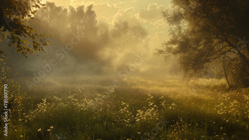 Enchanted Meadow with Dew and Morning Light