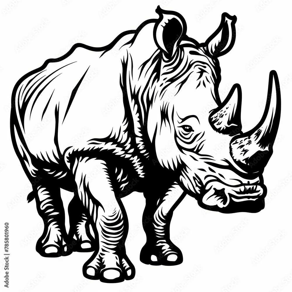 Fototapeta premium A black and white outline of a rhinoceros.