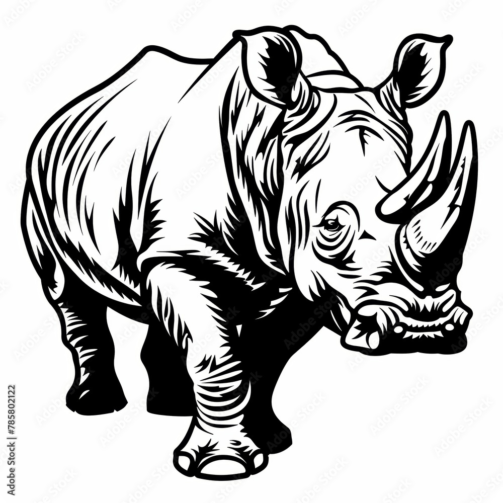 Fototapeta premium A detailed line drawing of a rhinoceros.
