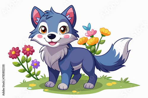 Charming cartoon wolf with friendly eyes and a playful expression.