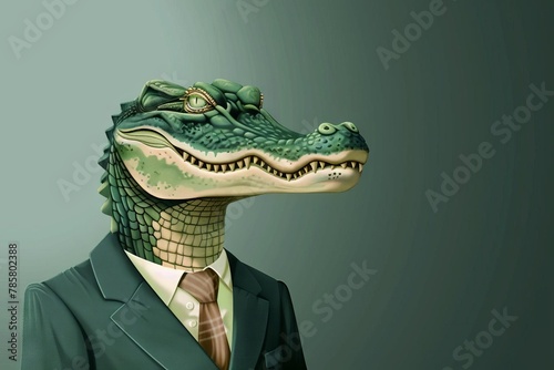 dapper crocodile in formal business suit anthropomorphic animal character digital illustration