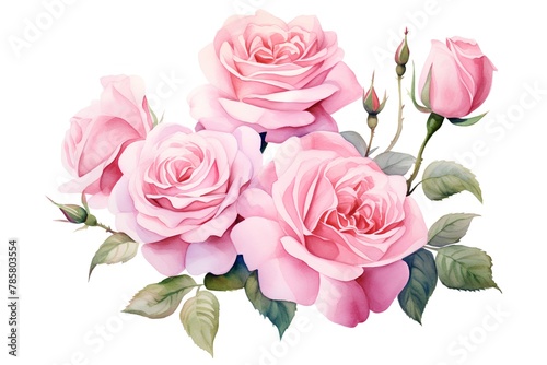 Watercolor bouquet of pink roses. Hand painted isolated on white background
