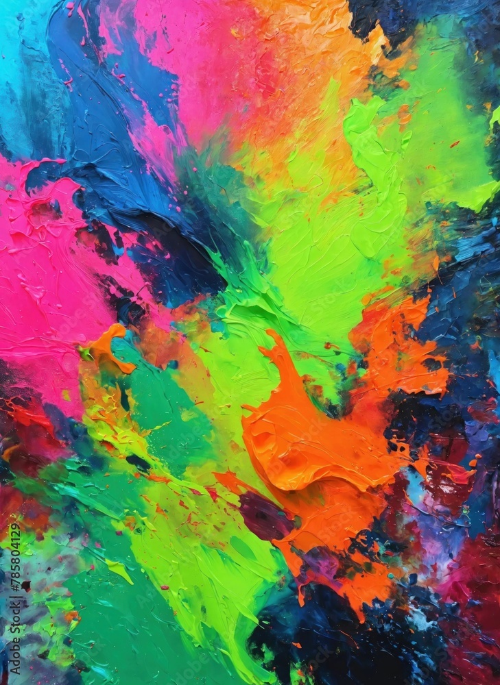 Contemporary fluorescent colors painting with oil paint blending on canvas. Modern poster for wall decoration