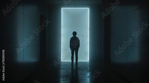 A figure stands at the entrance to the laboratory their back turned as they look out into the vast unknown. The darkness of the corridor . .
