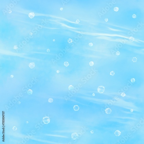 泡が立ちのぼる水中の涼しげなイラスト。リラックス感あふれる水彩タッチの背景素材。