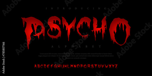 Psycho horror halloween Font Uppercase Lowercase and Number. Spooky Lettering Minimal Fashion Designs. Typography modern serif fonts regular decorative vintage concept. vector illustration
