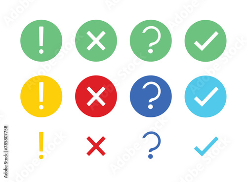 Question mark, tick, exclamation mark and cross icons