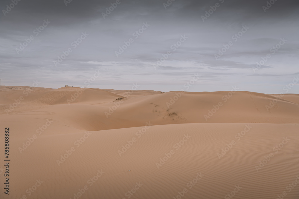 The Gobi desert landscape with the massive dunes and people far away The Gobi desert landscape with the massive dunes and people far away