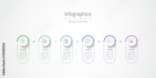 Infographic 6 options design elements for your business data. Vector Illustration.