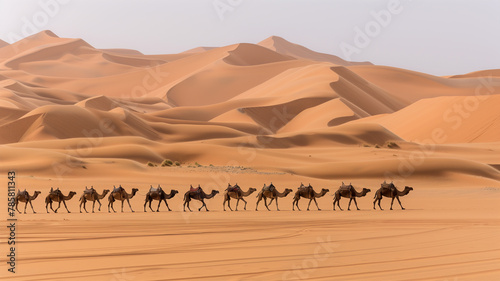 Caravan of Camels in a Desert Landscape